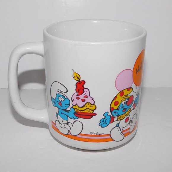 Vintage 80s The Smurfs Happy Birthday Coffee Tea Mug - Picture 2 of 6